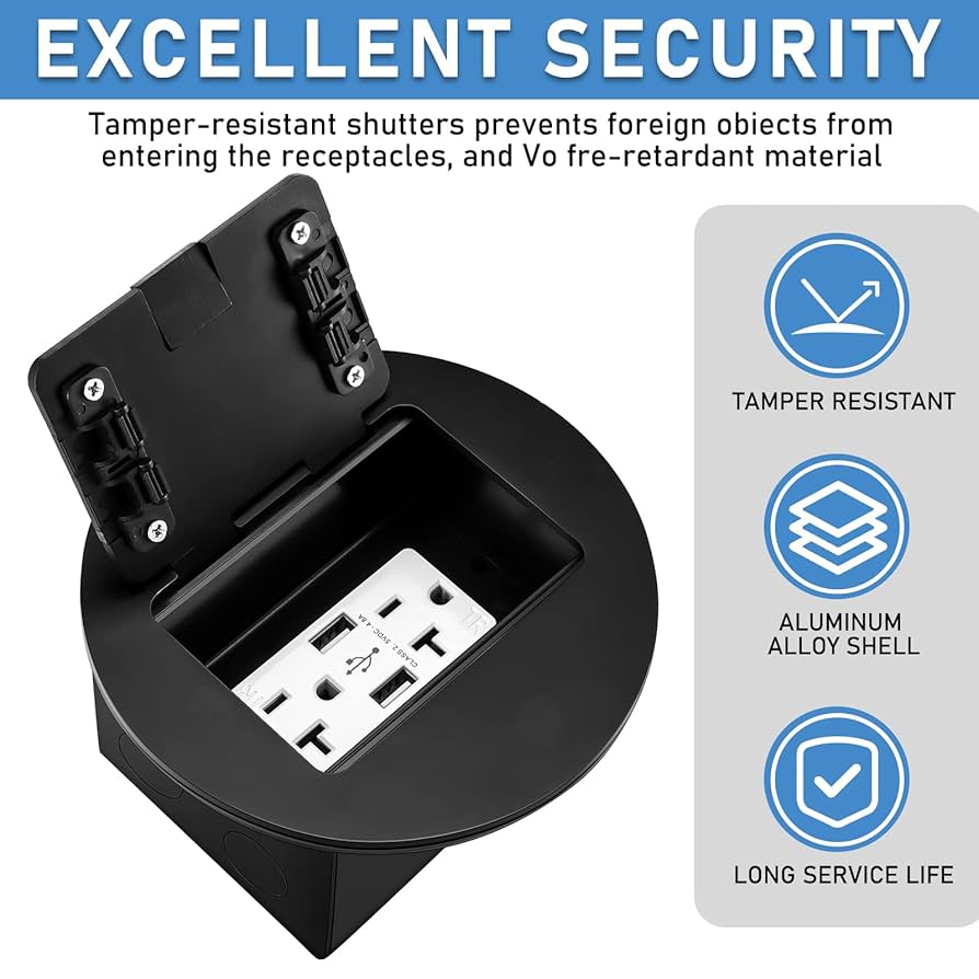 Kanayu 2 Pack Black Recessed Floor Outlet, 3.98
